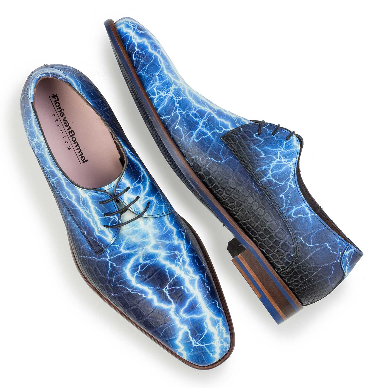 14267/00 - Premium blue printed leather lace shoe 14267/00 - Premium blue printed leather lace shoe