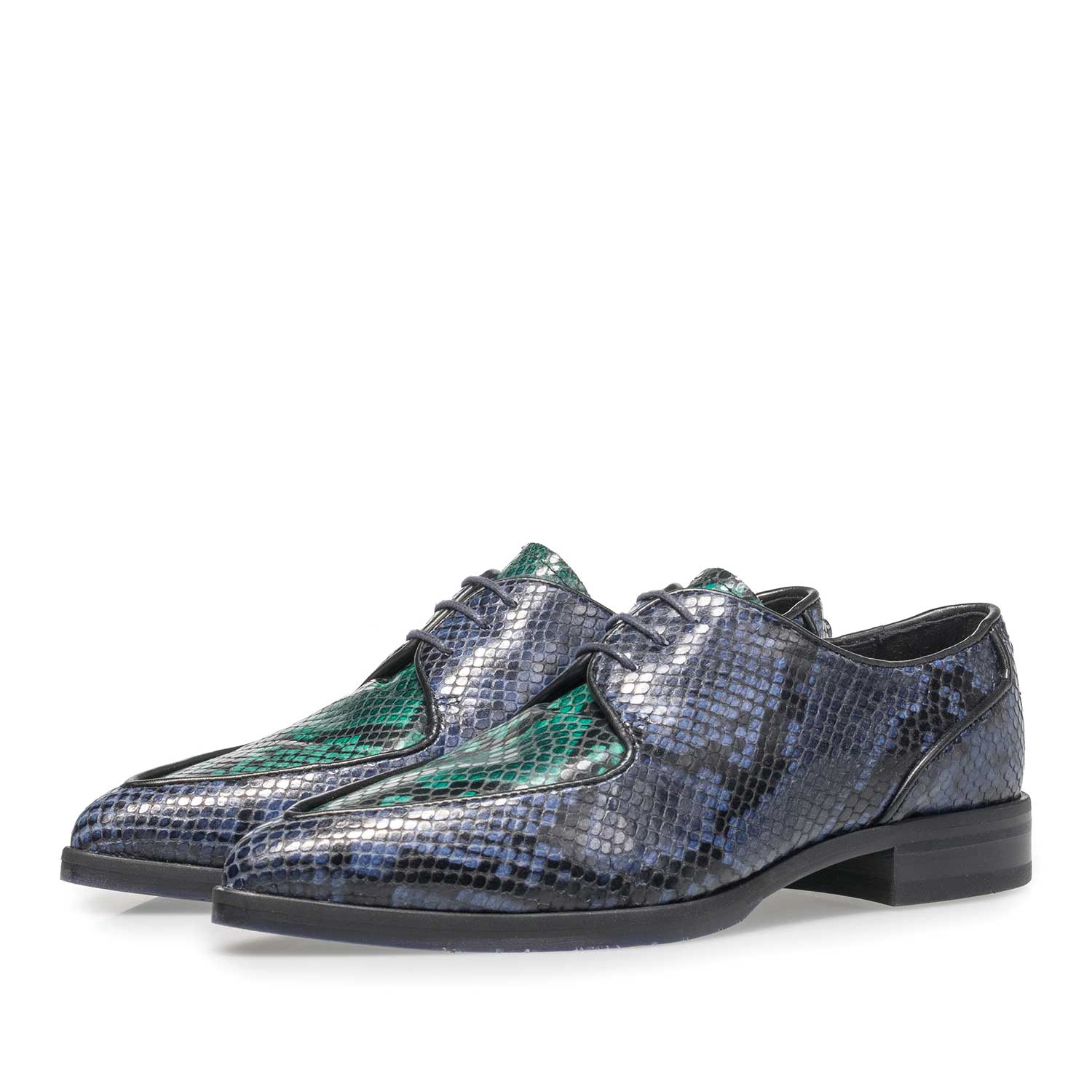 85811/04 - Blue leather lace shoe with snake print 85811/04 - Blue leather lace shoe with snake print