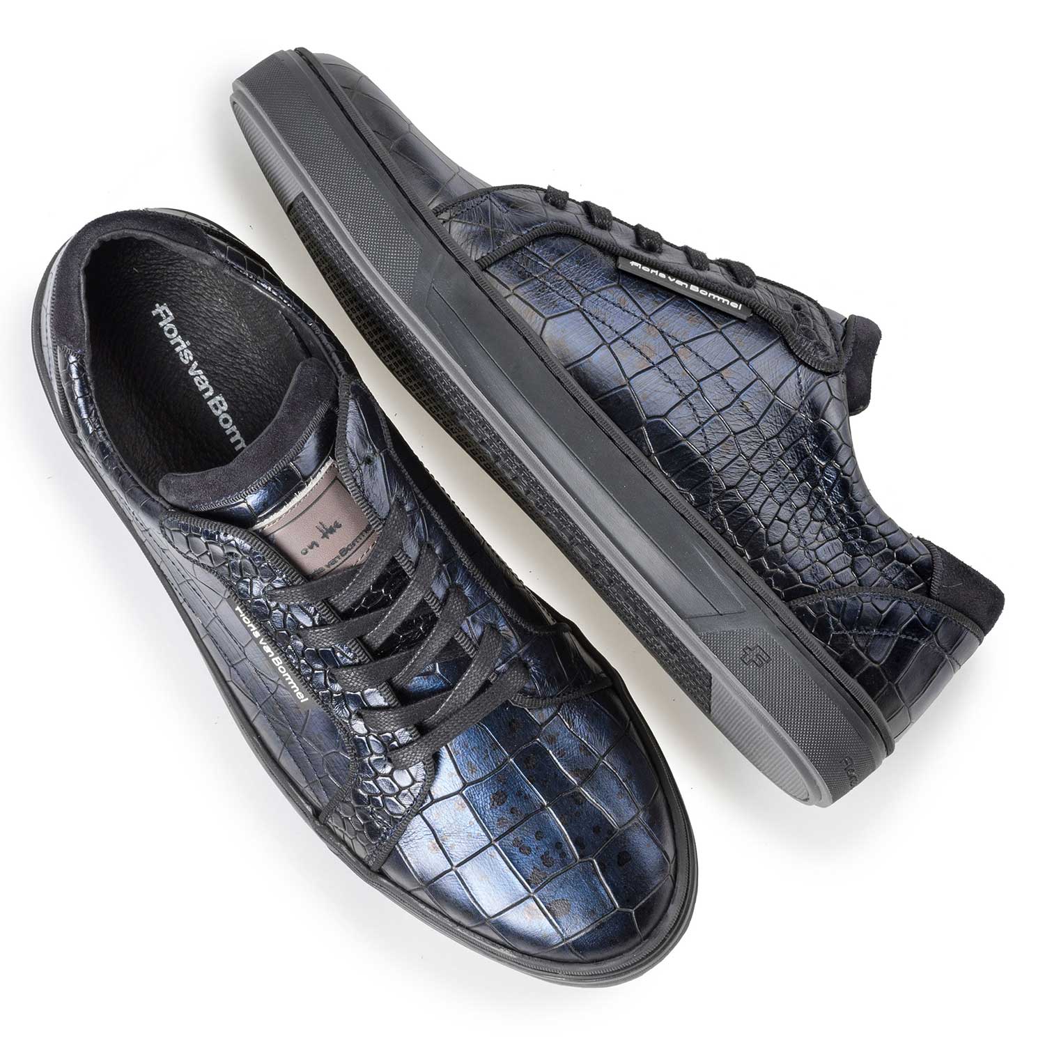 13214/04 - Blue leather sneaker with croco print 13214/04 - Blue leather sneaker with croco print