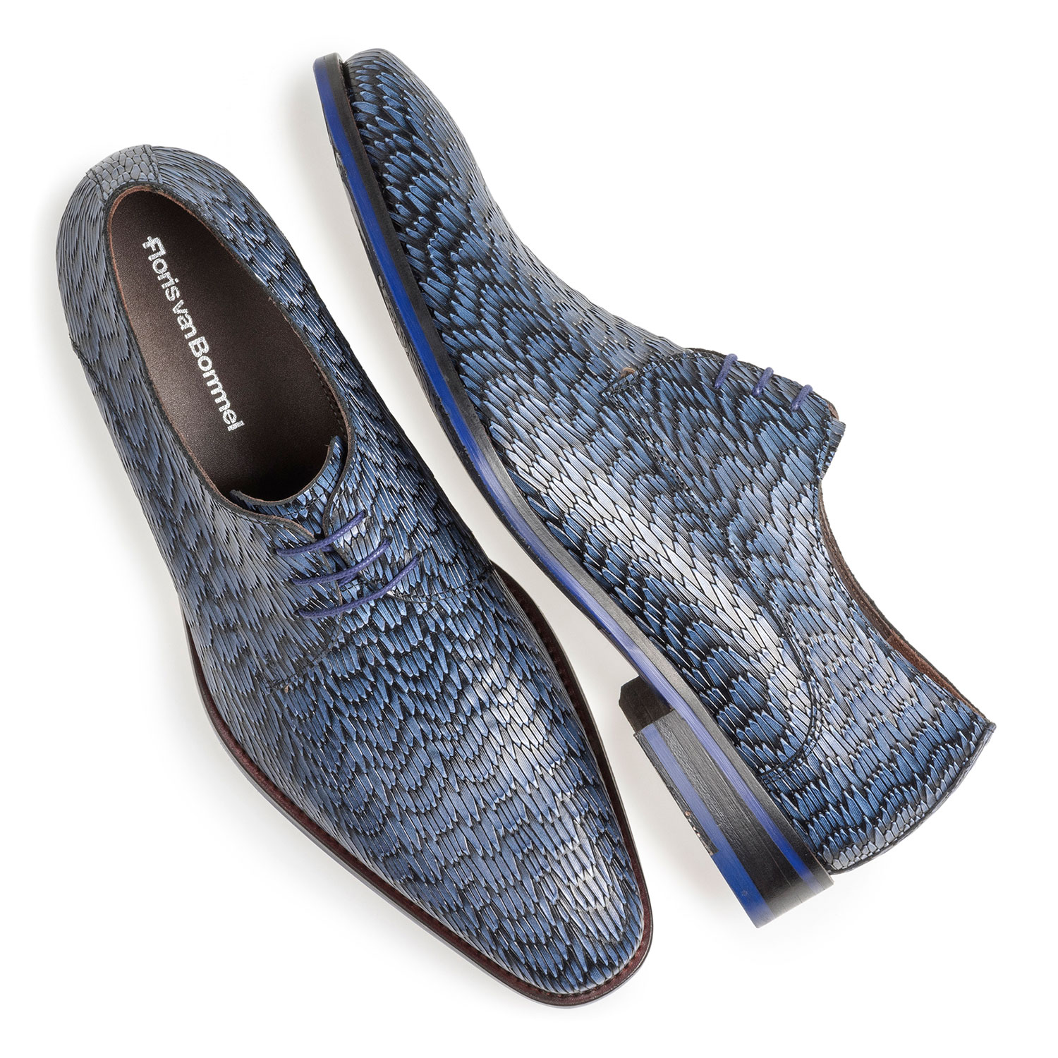 18159/21 - Blue leather lace shoe with print 18159/21 - Blue leather lace shoe with print