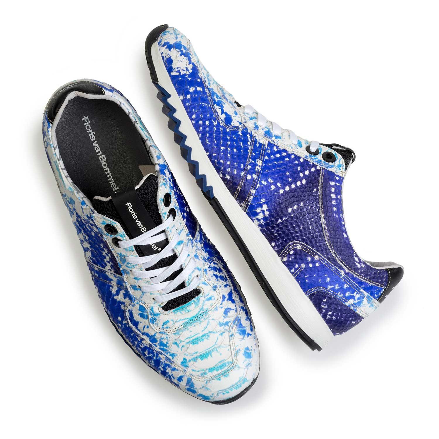 16227/11 - Blue leather sneaker with snake print 16227/11 - Blue leather sneaker with snake print