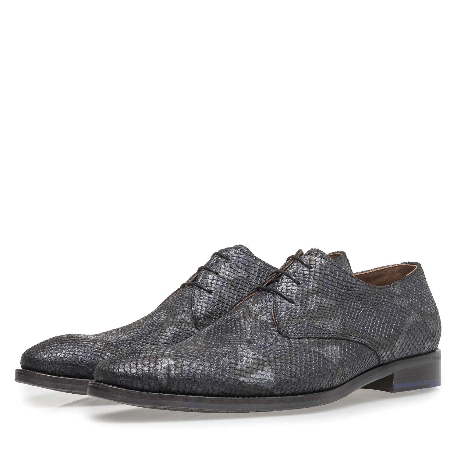 18124/01 - Blue leather lace shoe with snake print 18124/01 - Blue leather lace shoe with snake print