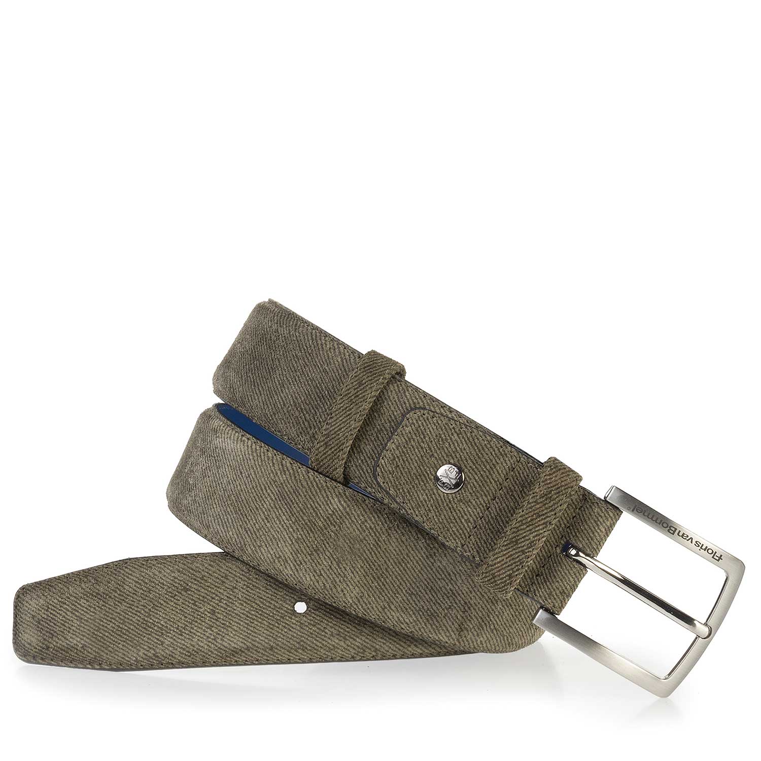 75181/12 - Green suede leather belt with a denim pattern 75181/12 - Green suede leather belt with a denim pattern