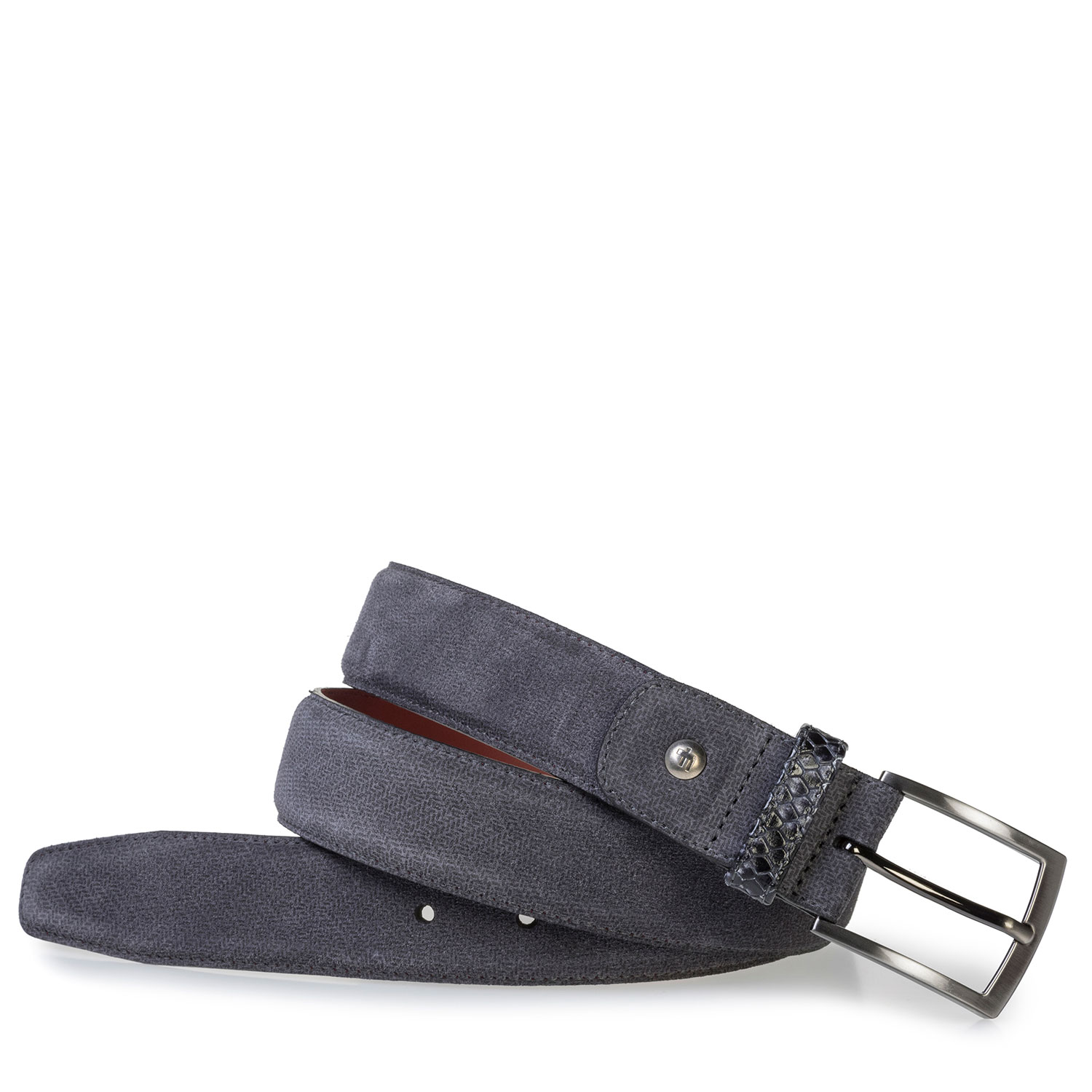 75188/55 - Dark blue suede leather belt with print 75188/55 - Dark blue suede leather belt with print