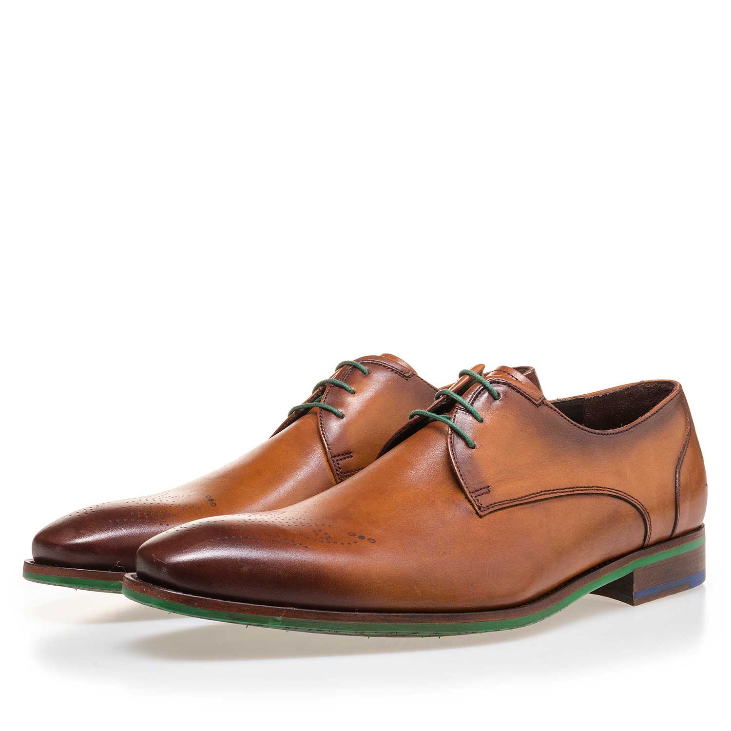 14193/00 - Cognac-coloured, laser-printed leather lace shoe 14193/00 - Cognac-coloured, laser-printed leather lace shoe