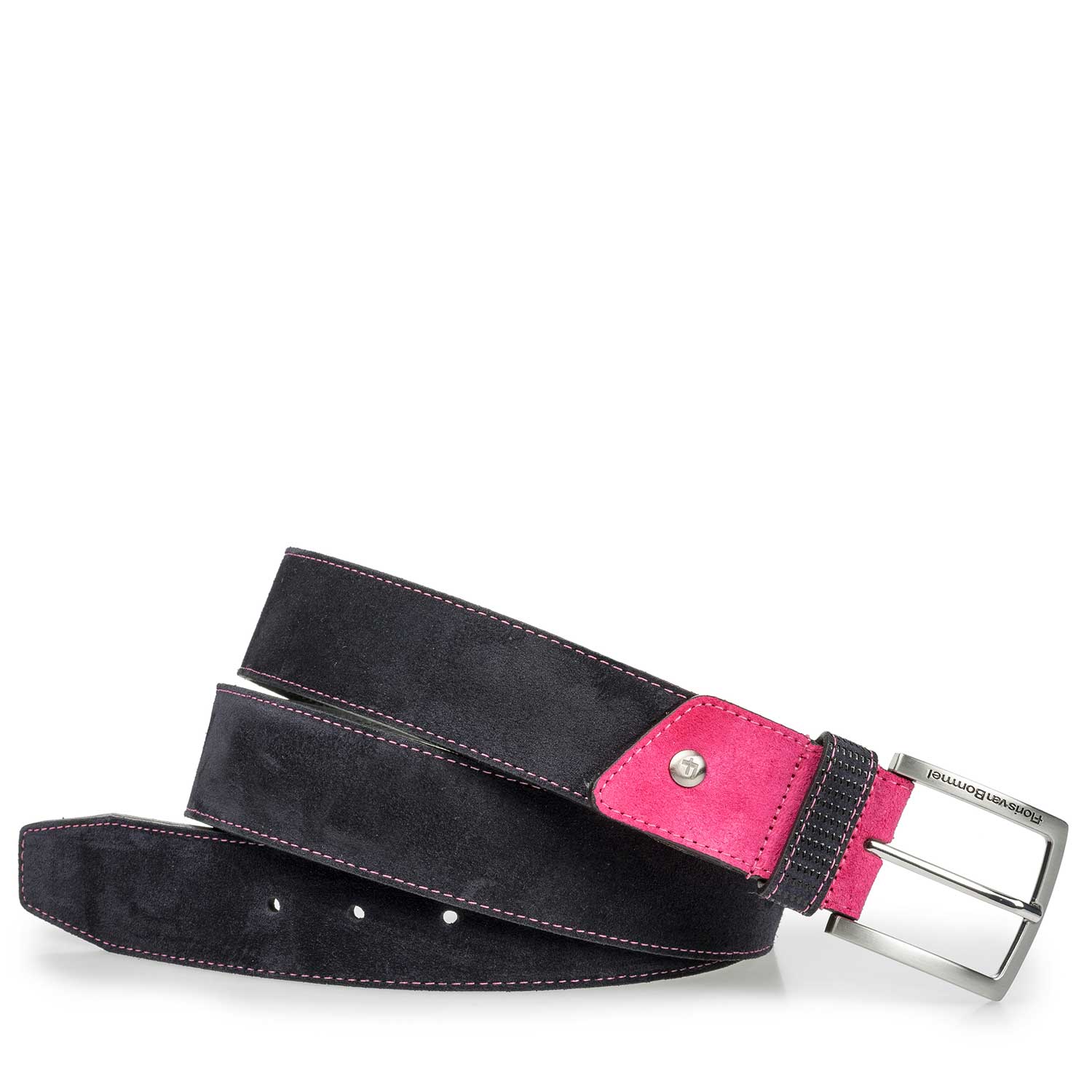 75192/01 - Dark blue suede leather belt with pink details 75192/01 - Dark blue suede leather belt with pink details