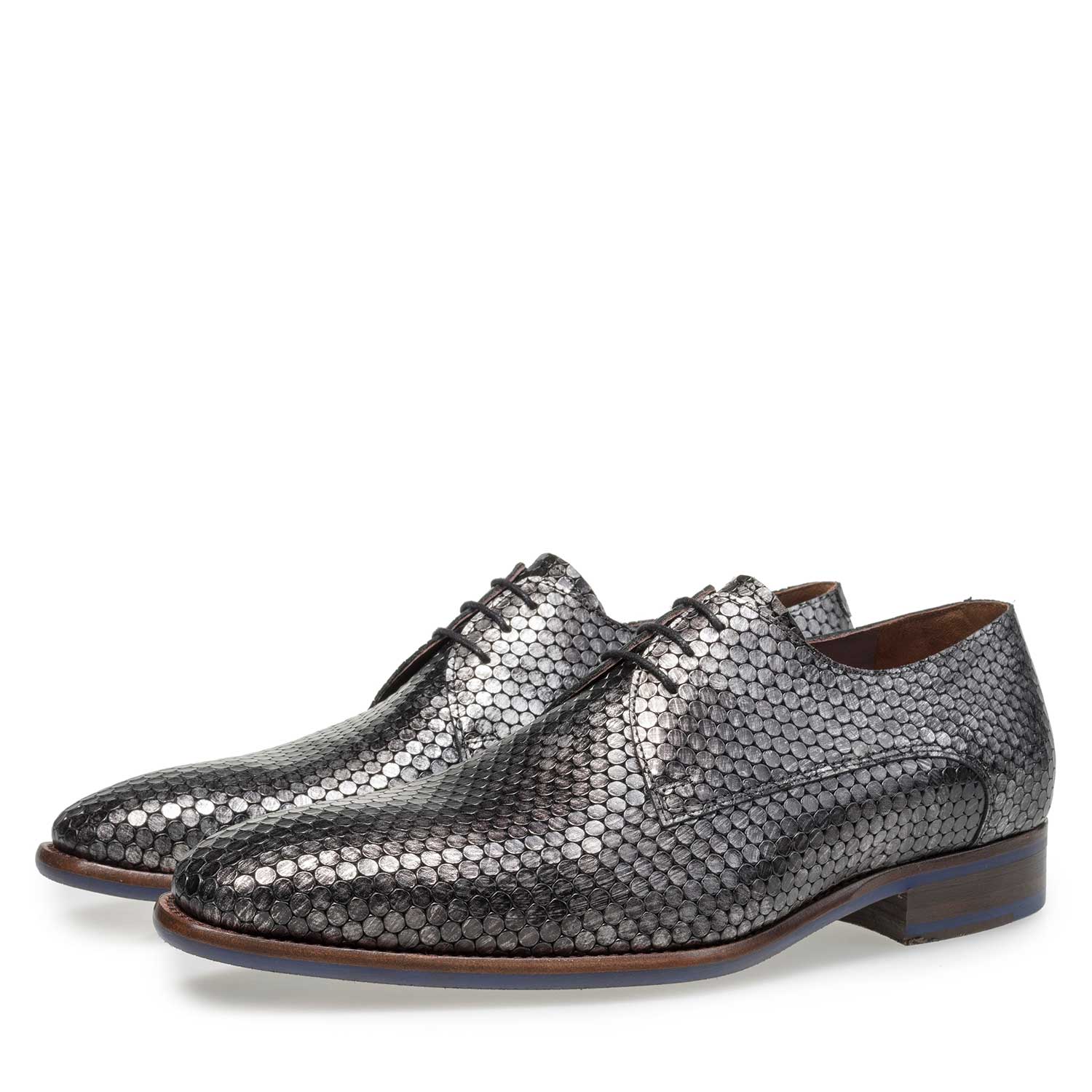18080/00 - Grey calf leather lace shoe with metallic print 18080/00 - Grey calf leather lace shoe with metallic print