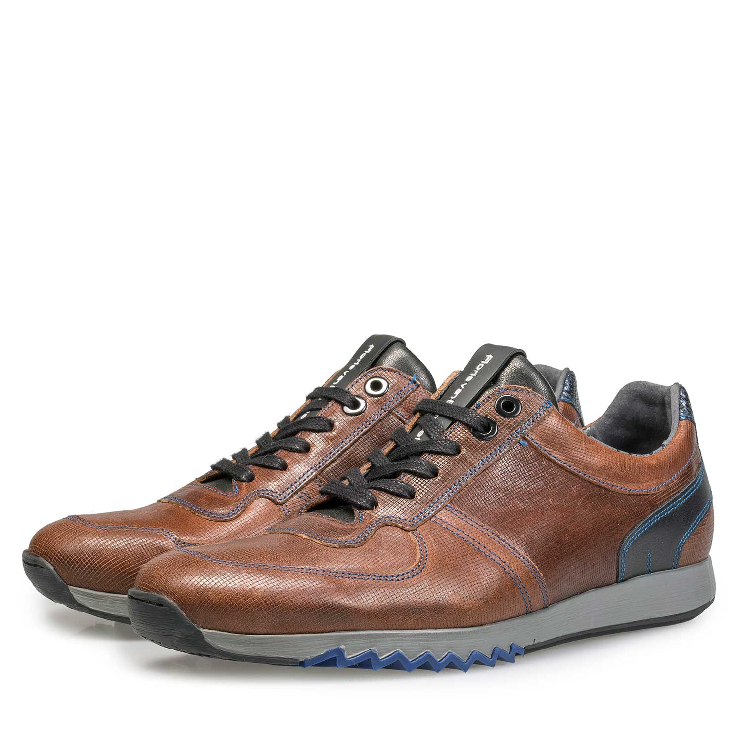 16171/10 - Brown sneaker with cobalt blue stitching 16171/10 - Brown sneaker with cobalt blue stitching