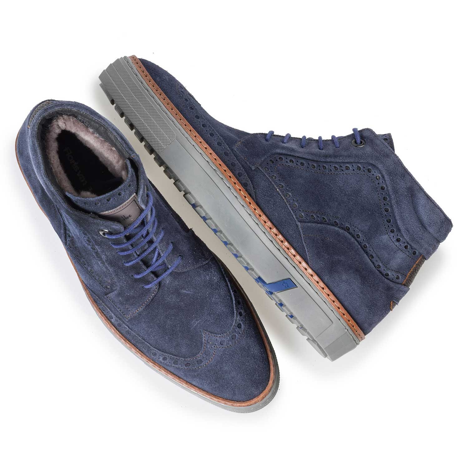 10080/01 - Blue suede leather brogue sneaker 10080/01 - Blue suede leather brogue sneaker