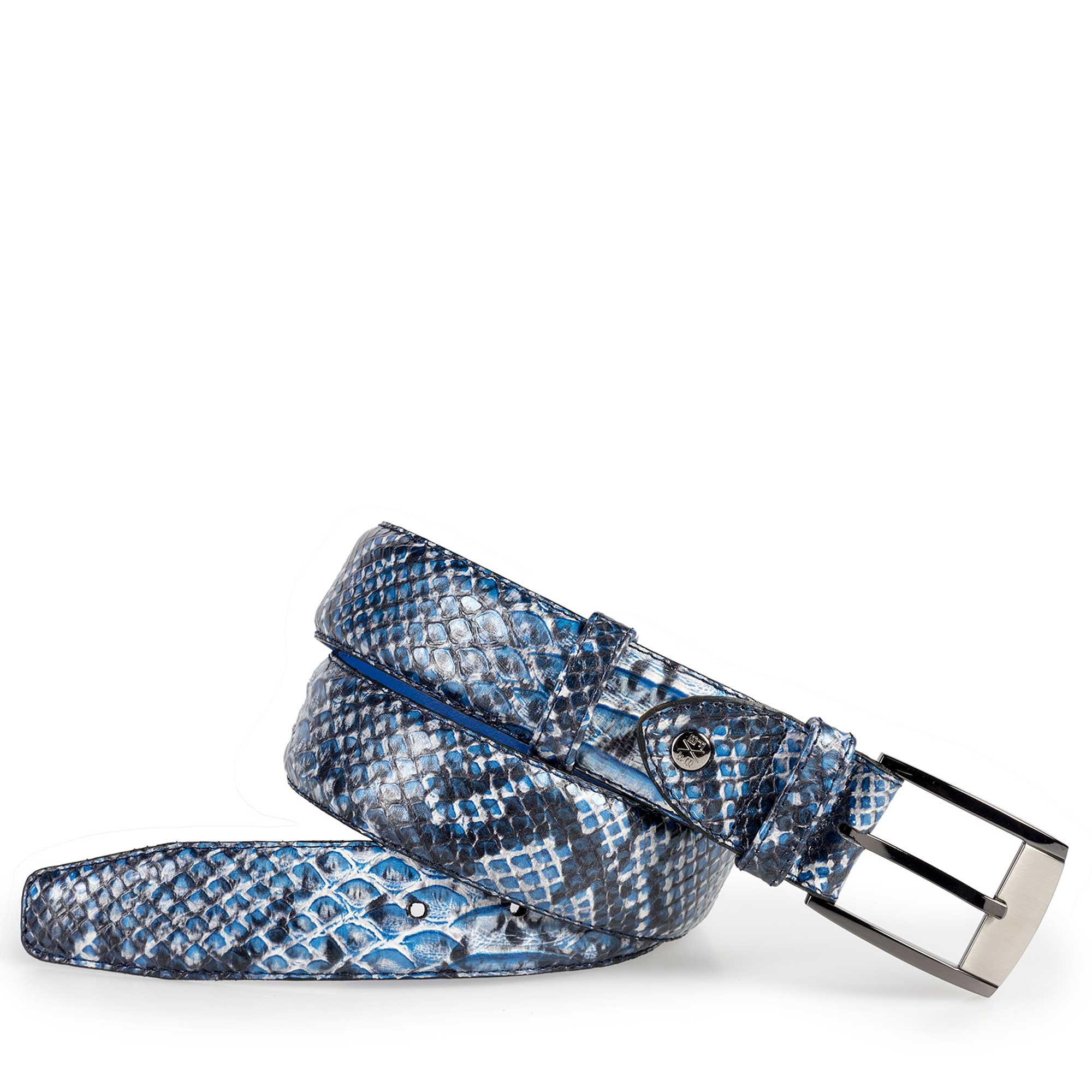 75180/28 - Blue calf's leather belt with a snake pattern 75180/28 - Blue calf's leather belt with a snake pattern