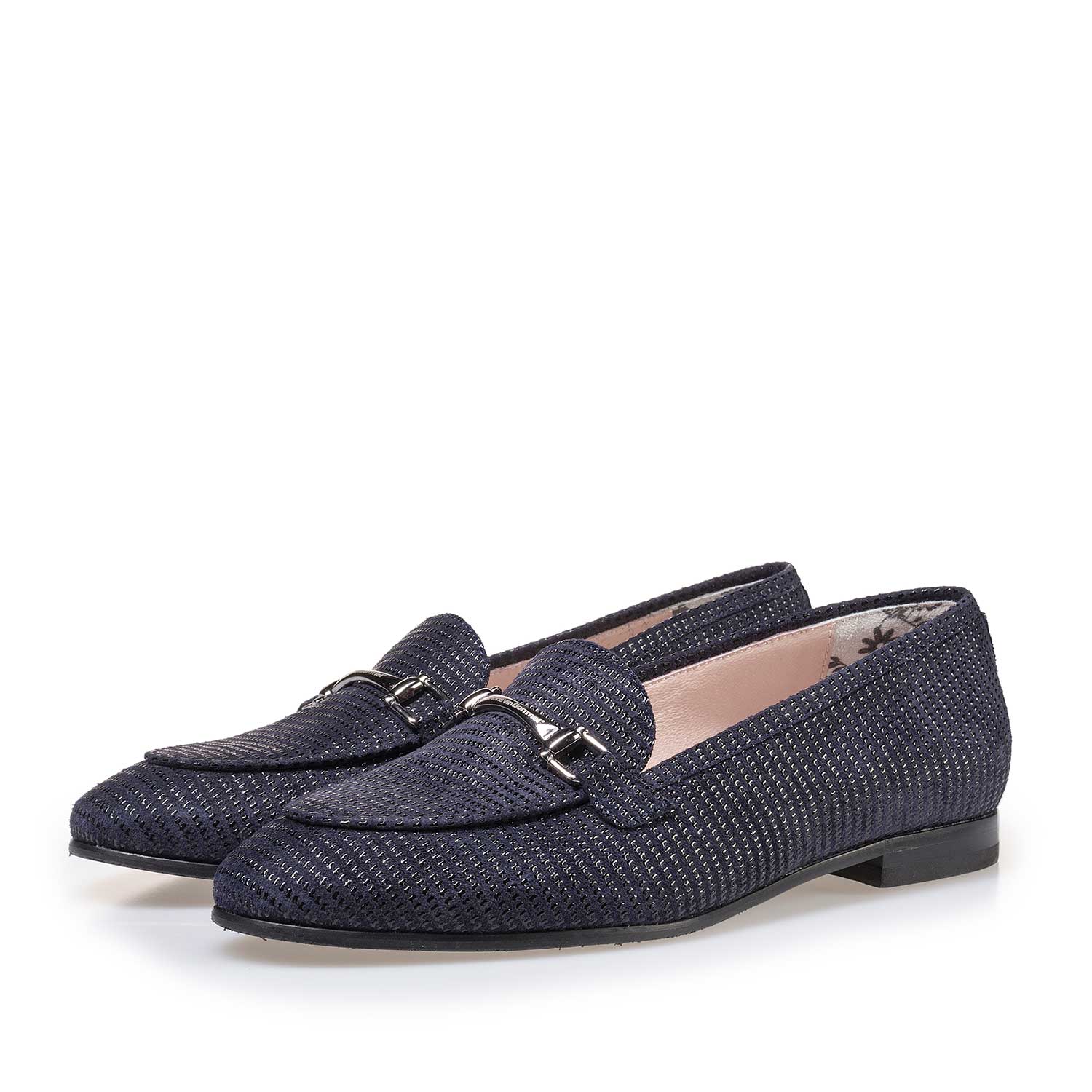 85231/04 - Dark blue suede leather loafer with printed motif 85231/04 - Dark blue suede leather loafer with printed motif