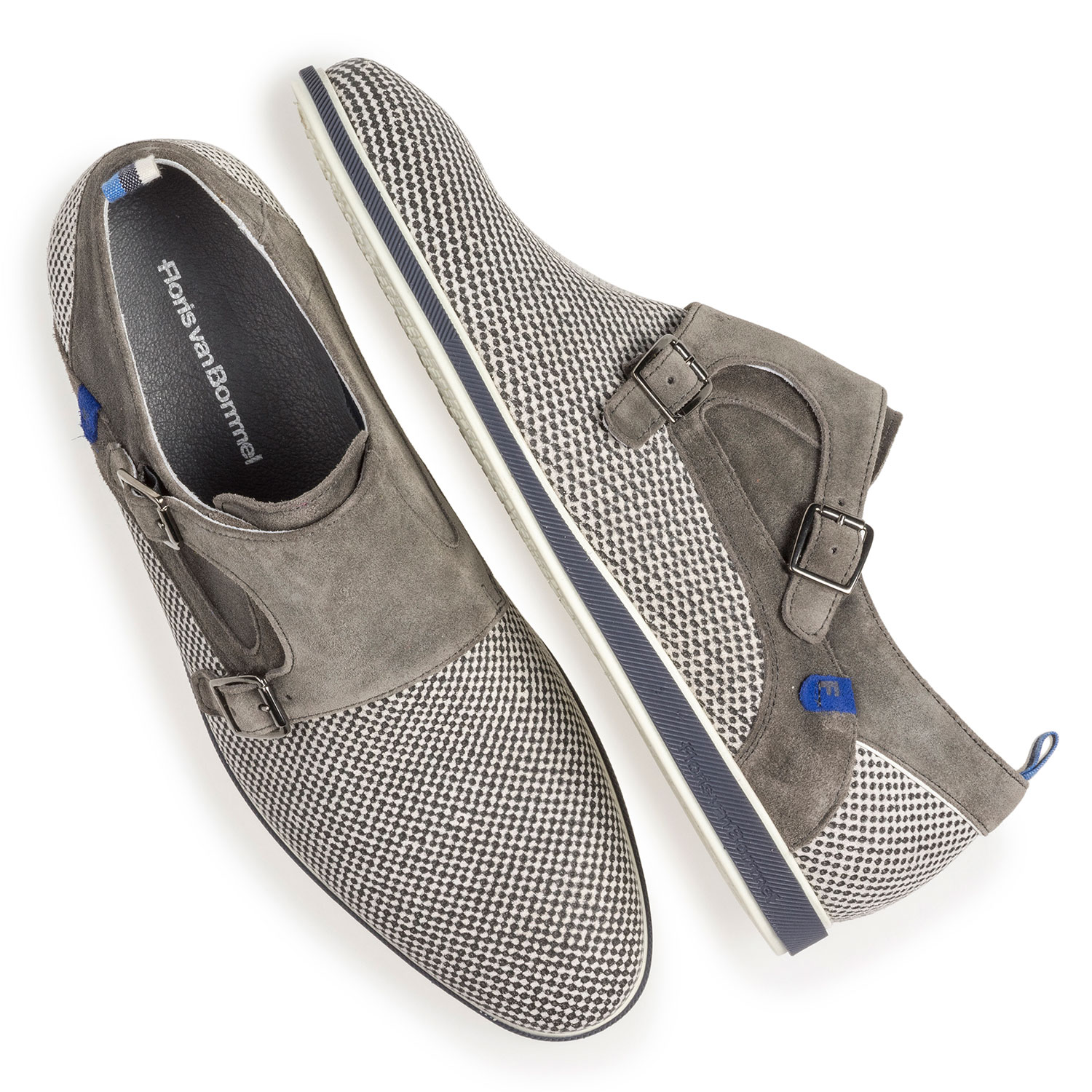 12201/12 - Grey suede leather monk strap with print 12201/12 - Grey suede leather monk strap with print
