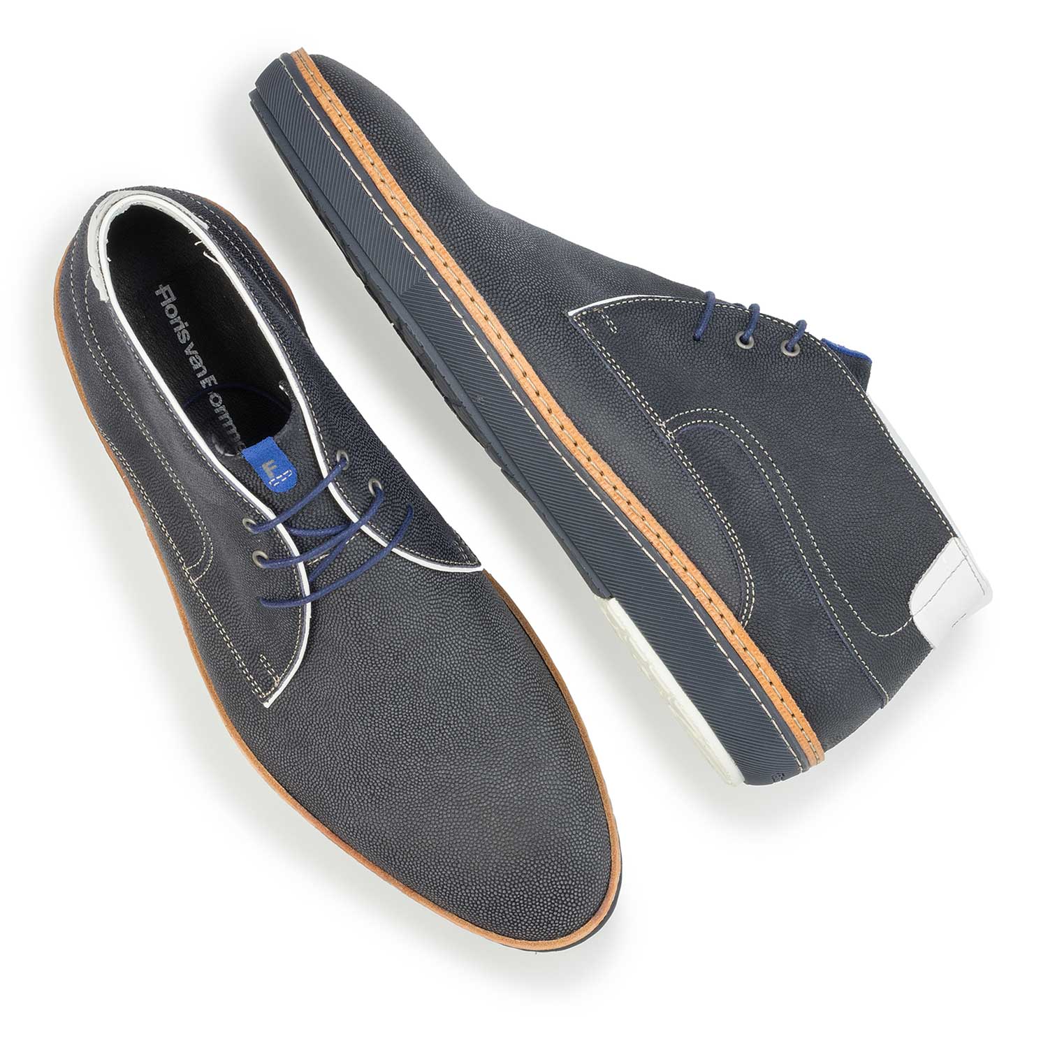 10015/00 - Dark blue suede leather lace boot with pattern 10015/00 - Dark blue suede leather lace boot with pattern