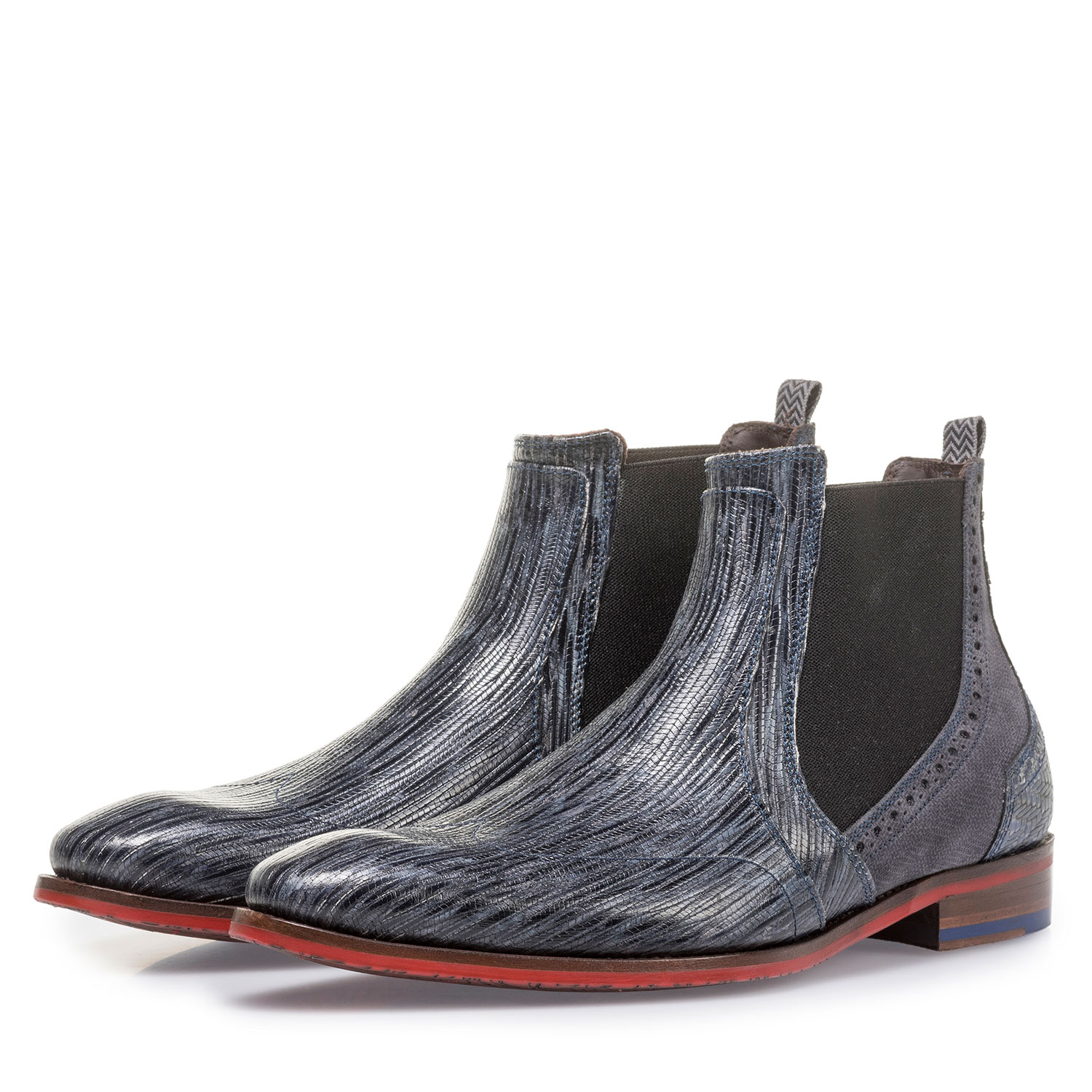 10455/12 - Grey and blue leather Chelsea boot with print 10455/12 - Grey and blue leather Chelsea boot with print