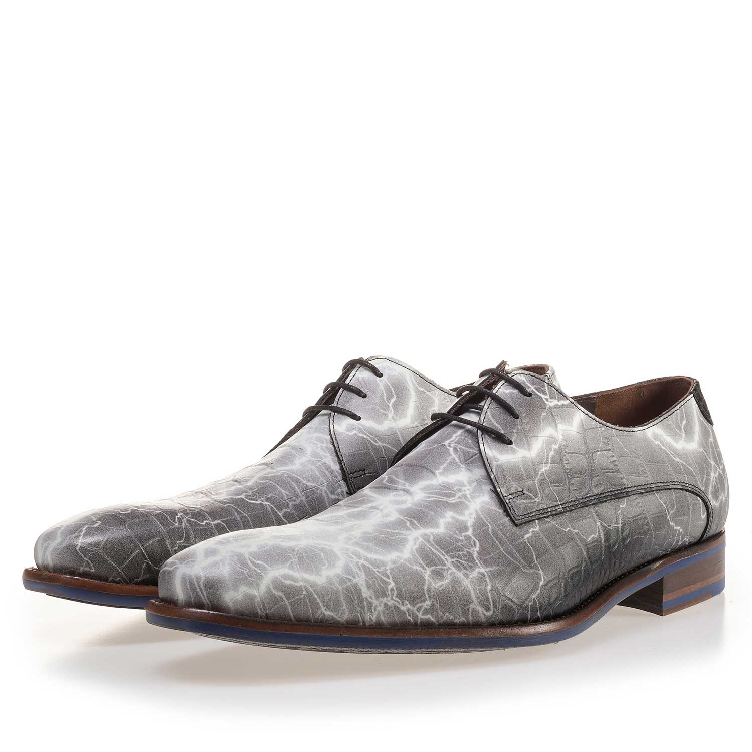 14267/02 - Premium grey printed leather lace shoe 14267/02 - Premium grey printed leather lace shoe