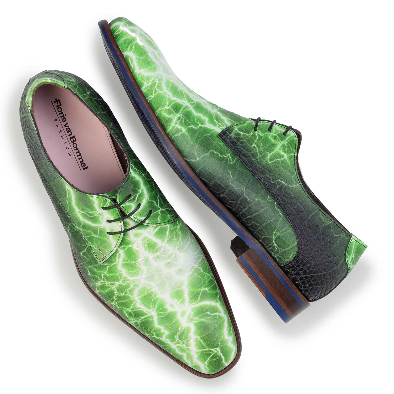 14267/01 - Premium green printed leather lace shoe 14267/01 - Premium green printed leather lace shoe