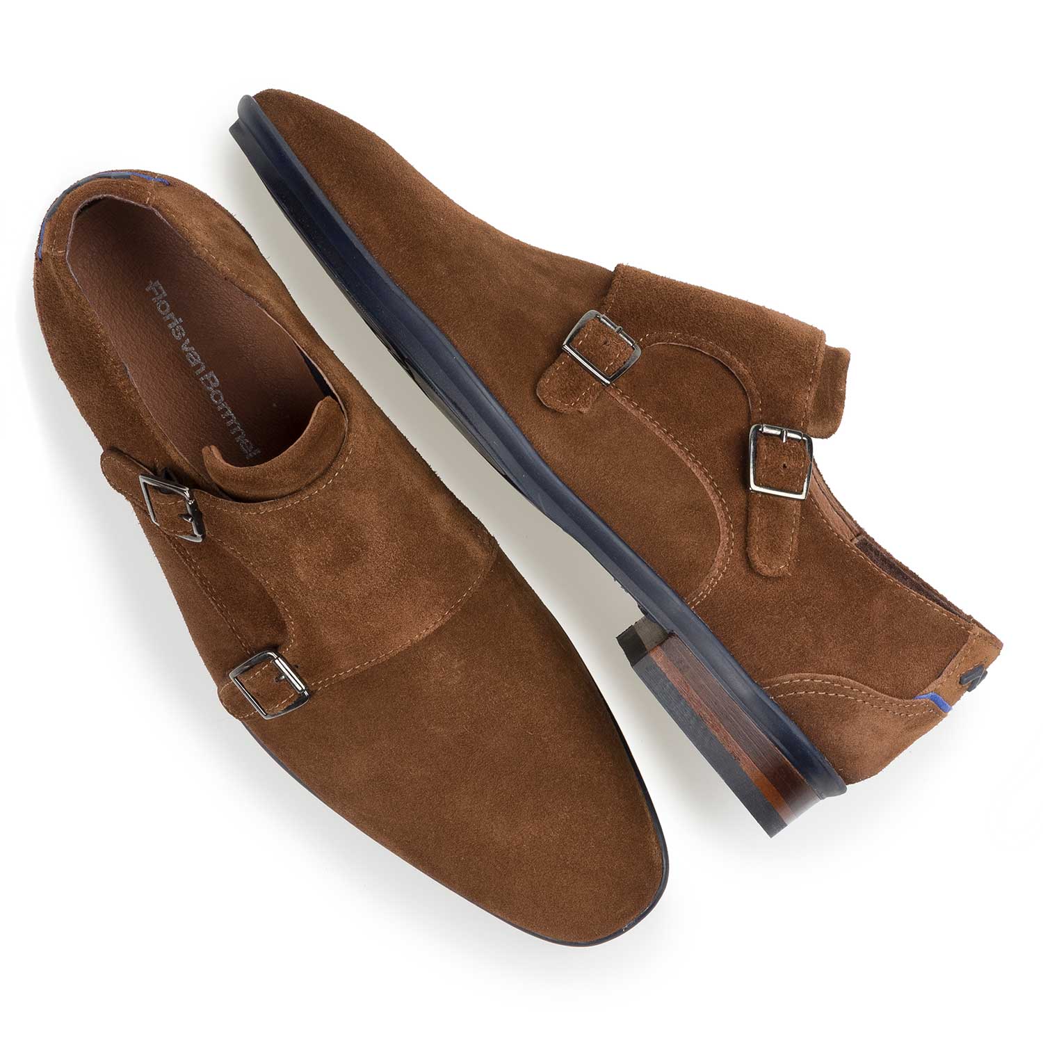 12132/09 - Brown calf suede leather double buckle monk strap 12132/09 - Brown calf suede leather double buckle monk strap