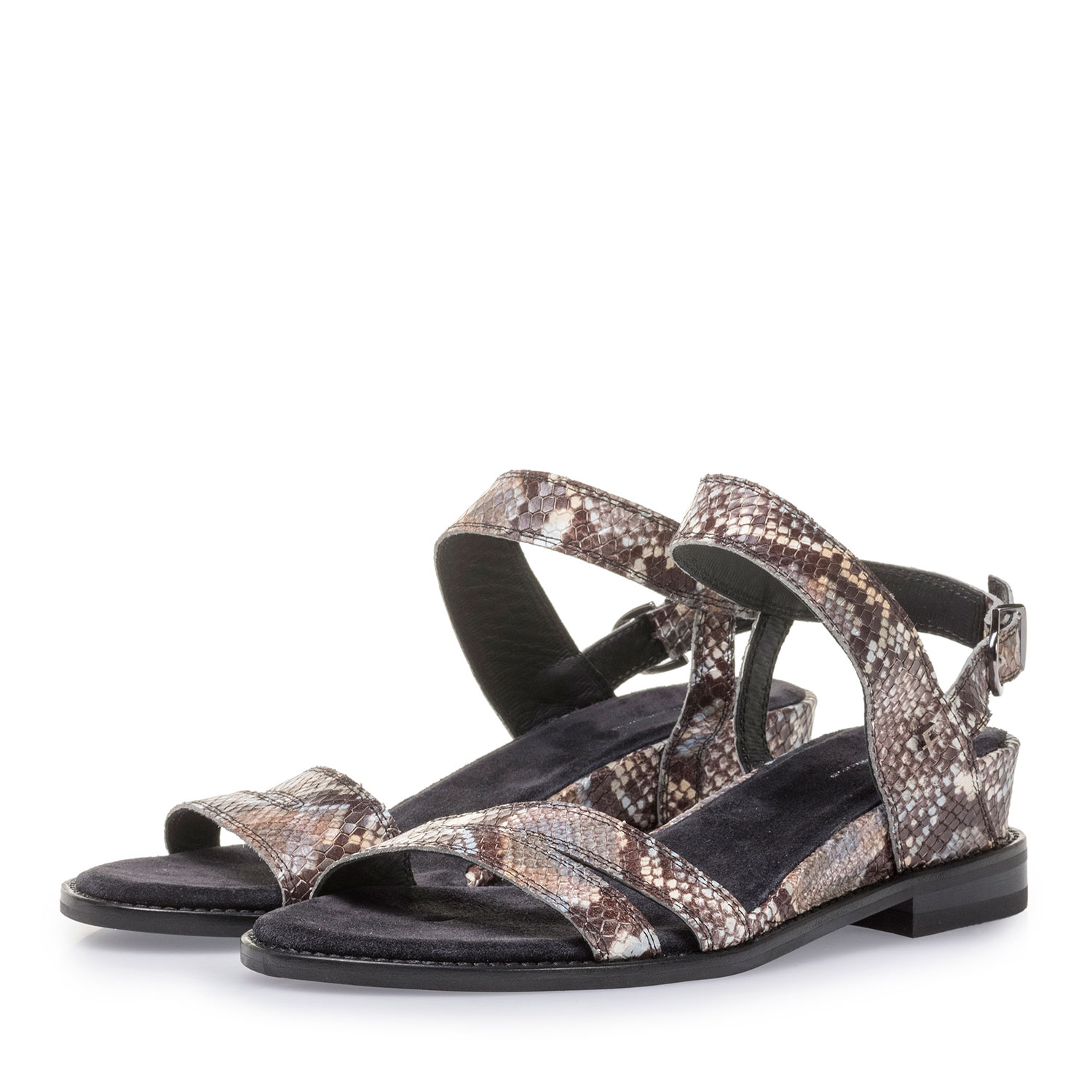 85931/01 - Brown and white leather sandals with snake print 85931/01 - Brown and white leather sandals with snake print