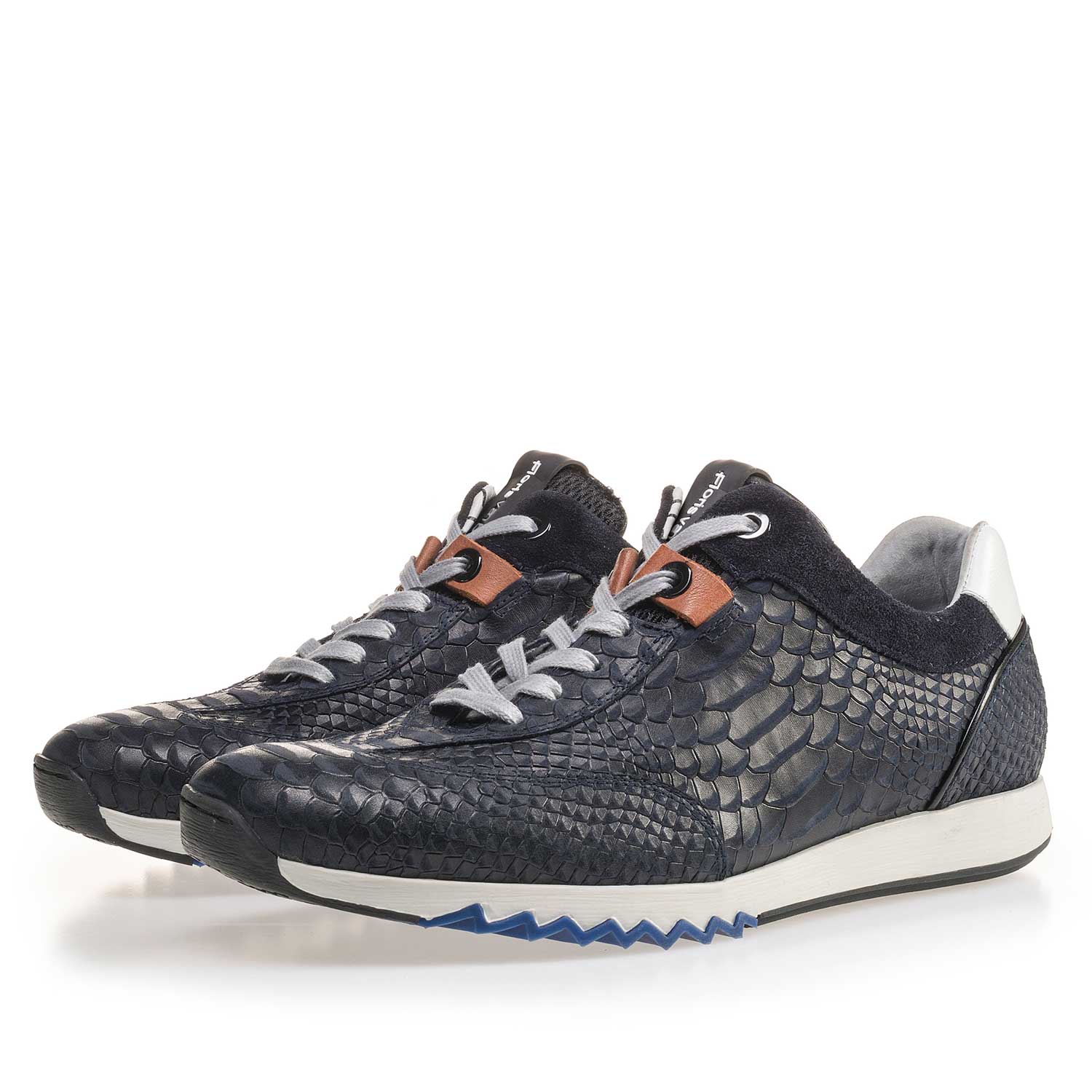 16219/04 - Dark blue leather sneaker finished with a snake print 16219/04 - Dark blue leather sneaker finished with a snake print