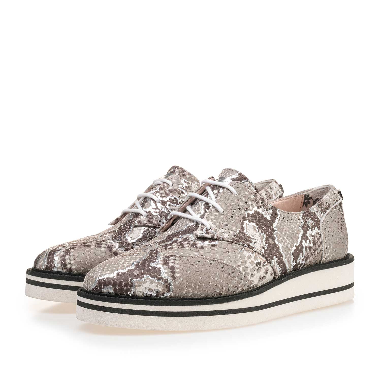 85225/03 - Taupe-coloured brogue leather lace shoe with snake print 85225/03 - Taupe-coloured brogue leather lace shoe with snake print