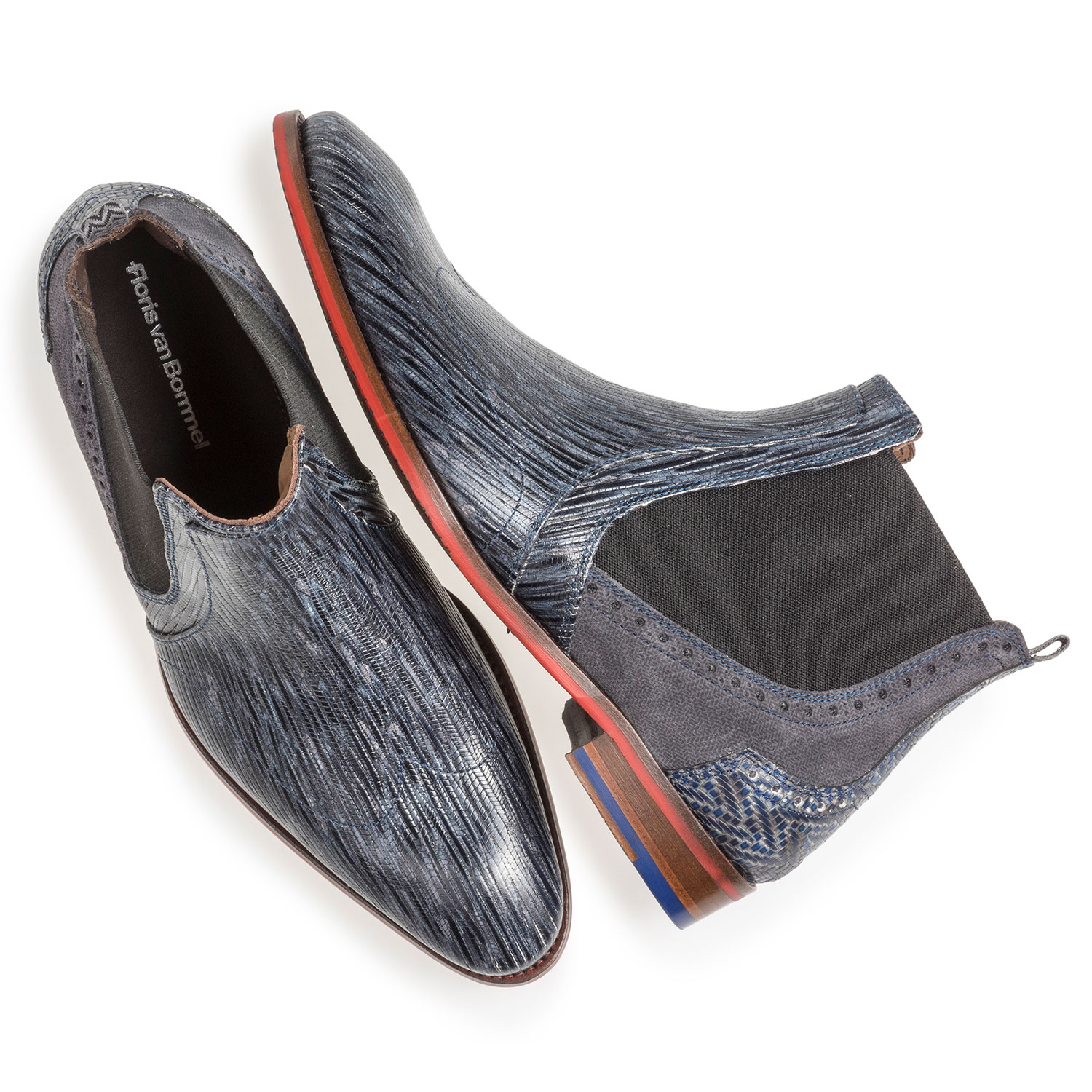 10455/12 - Grey and blue leather Chelsea boot with print 10455/12 - Grey and blue leather Chelsea boot with print