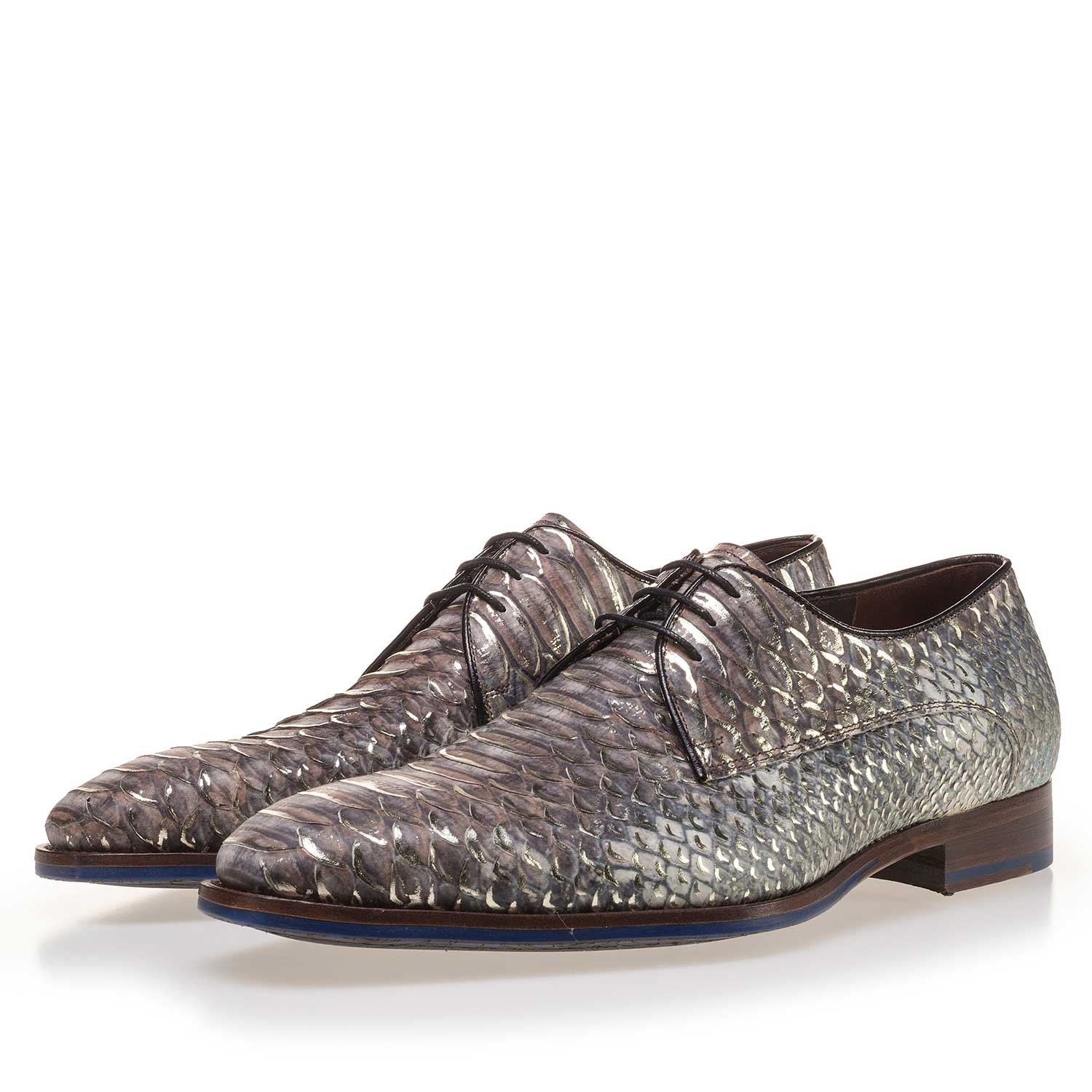 14170/01 - Premium taupe-coloured leather lace shoe with a snake print 14170/01 - Premium taupe-coloured leather lace shoe with a snake print