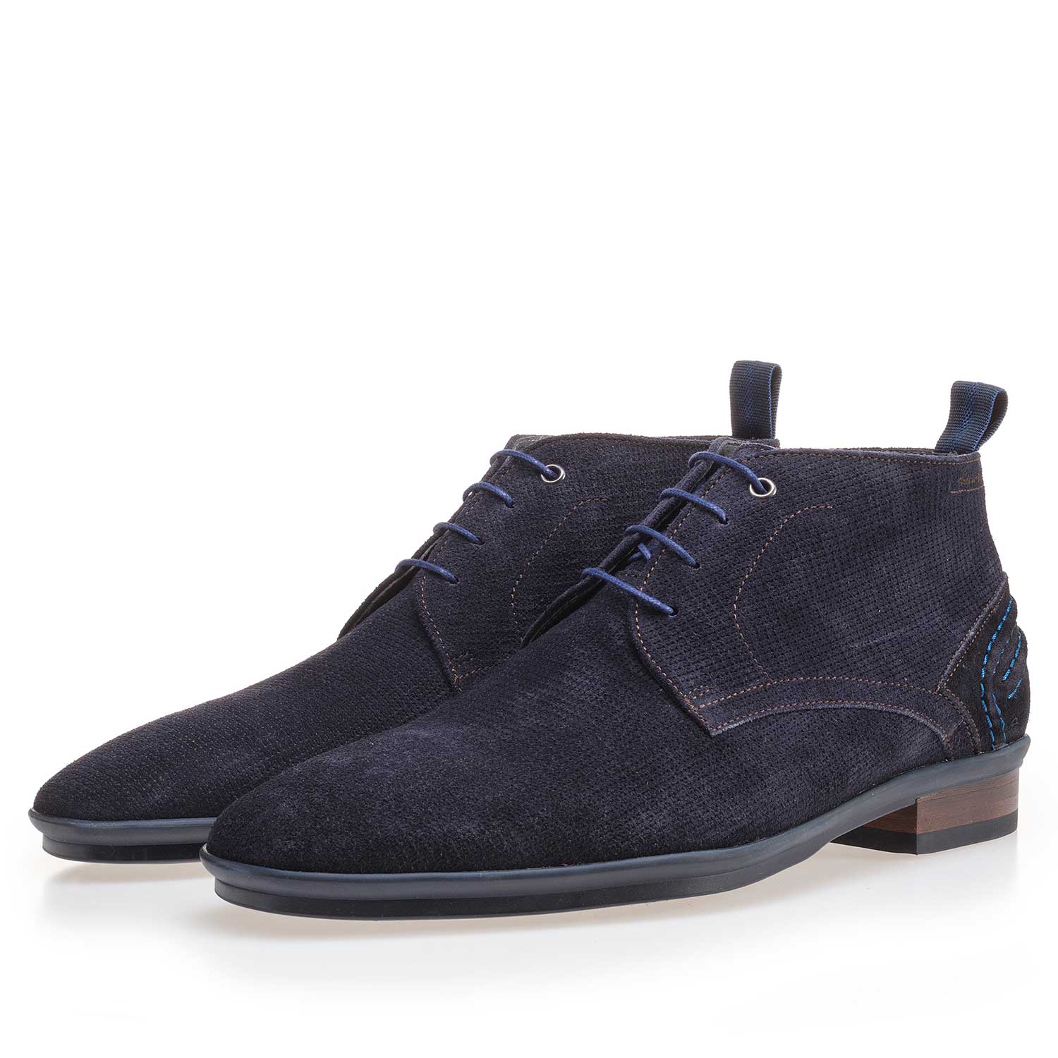 10960/14 - Blue suede leather lace boot with pattern 10960/14 - Blue suede leather lace boot with pattern